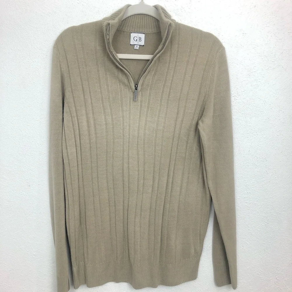 Geoffrey Beene Mens Tan 1/4 length Zipper Sweater Size M